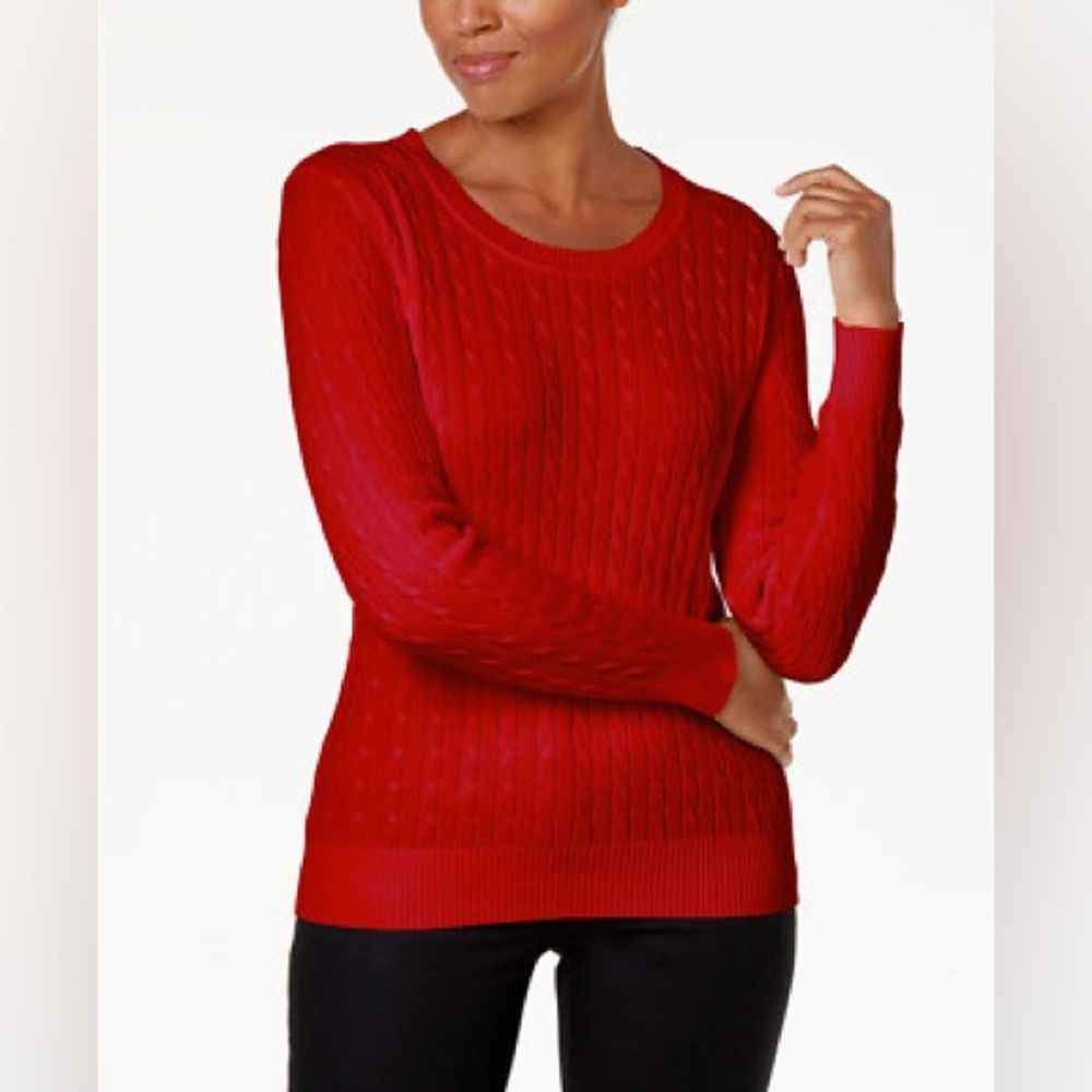 499M NWT Karen Scott Crewneck Cable Knit Cotton Sweater - Size: XXL